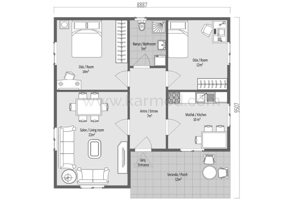 Προκατασκευασμένο Σπίτι 83 m² 2+1 Ανερχόμενο
