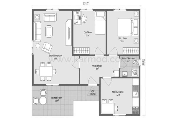 Προκατασκευασμένο Σπίτι 87 m² 2+1 Κοιτζεγκιζ