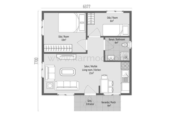 45 m² 2+1 Προκατασκευασμένο Σπίτι – Μοντέλο Νοσταλγία