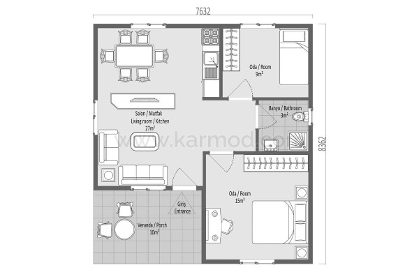 64 m² 2+1 Προκατασκευασμένο Σπίτι – Μοντέλο SGT