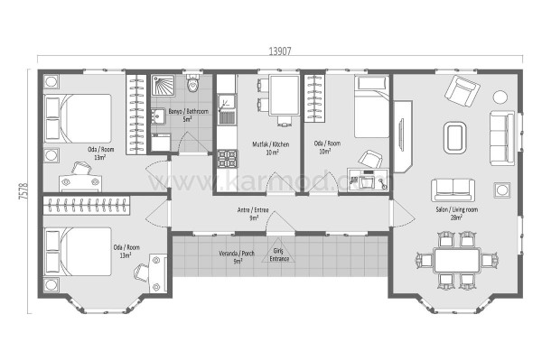 96 m² 3+1 Προκατασκευασμένο Σπίτι
