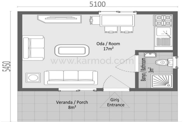 Karmod – 28 m² 1+0 Προκατασκευασμένο Σπίτι Κήπου